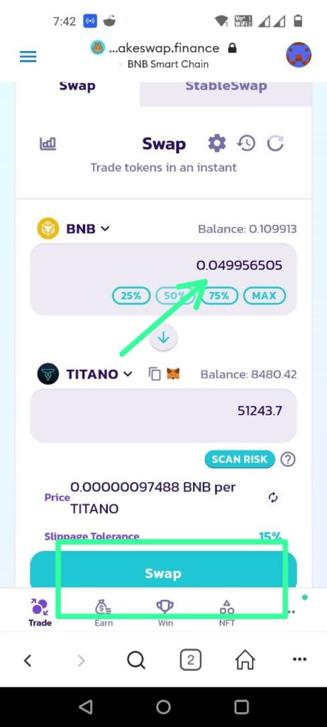 Swap BNB using Decentralized Exchange Pancake Swap